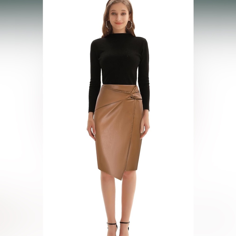 Kate Kasin Wear to Work Pencil Skirts for Women Elastic High Waist Wrap Front